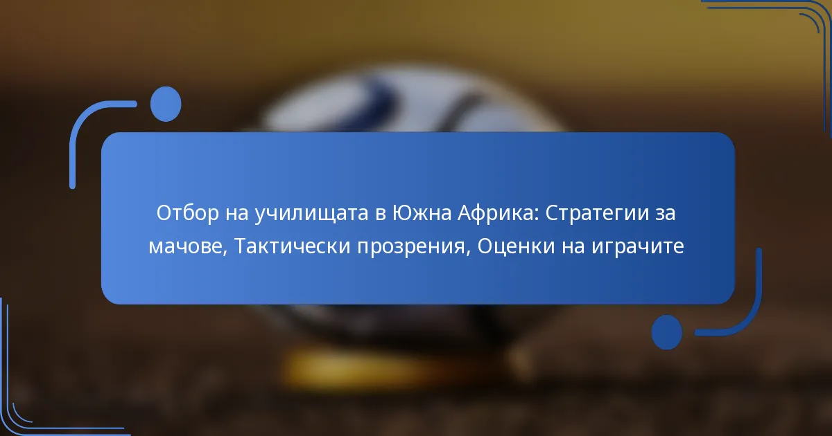 Отбор на училищата в Южна Африка: Стратегии за мачове, Тактически прозрения, Оценки на играчите